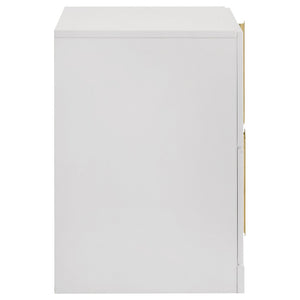 English Elm Lauryn Gloss White Nightstand with Gold Pulls and Two Drawers for Glam Bedrooms B062P519764
