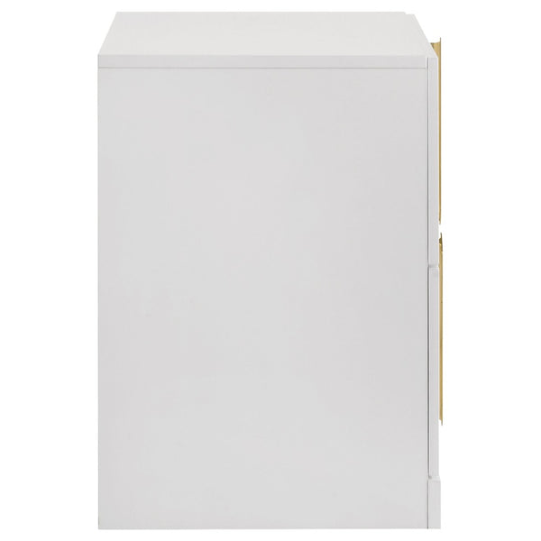 English Elm Lauryn Gloss White Nightstand with Gold Pulls and Two Drawers for Glam Bedrooms B062P519764
