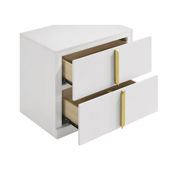 English Elm Lauryn Gloss White Nightstand with Gold Pulls and Two Drawers for Glam Bedrooms B062P519764