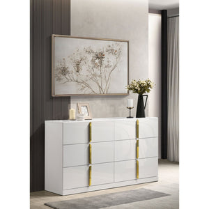 English Elm Lauryn Six Drawer Gloss White Dresser with Gold Handles for Modern Bedroom B062P519765