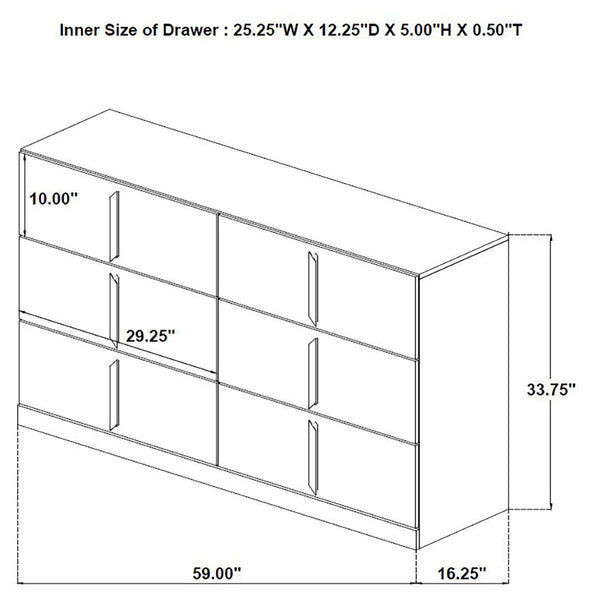 English Elm Lauryn Six Drawer Gloss White Dresser with Gold Handles for Modern Bedroom B062P519765