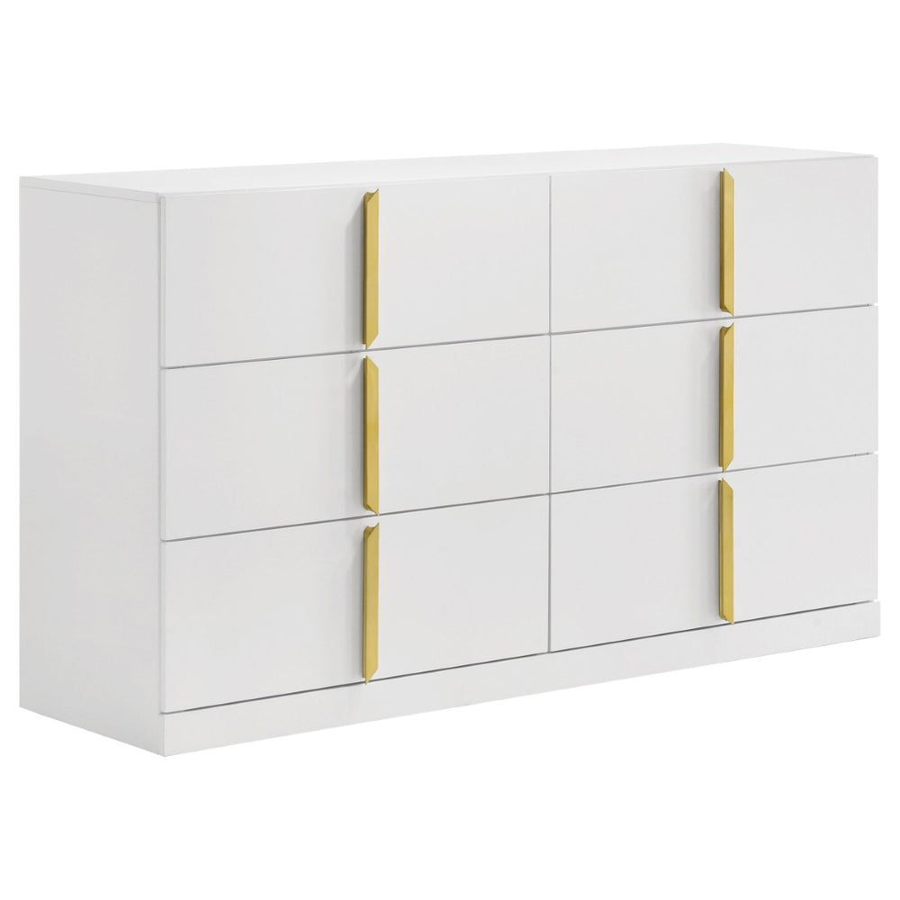 English Elm Lauryn Six Drawer Gloss White Dresser with Gold Handles for Modern Bedroom B062P519765