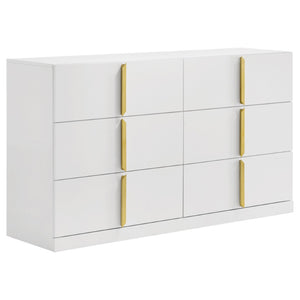 English Elm Lauryn Six Drawer Gloss White Dresser with Gold Handles for Modern Bedroom B062P519765