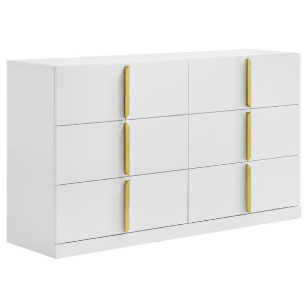 English Elm Lauryn Six Drawer Gloss White Dresser with Gold Handles for Modern Bedroom B062P519765