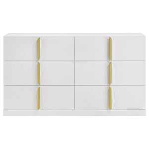 English Elm Lauryn Six Drawer Gloss White Dresser with Gold Handles for Modern Bedroom B062P519765