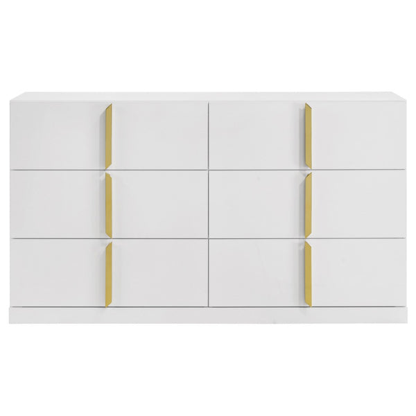 English Elm Lauryn Six Drawer Gloss White Dresser with Gold Handles for Modern Bedroom B062P519765