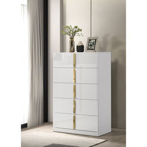 English Elm Lauryn Gloss White Five Drawer Chest with Gold Pulls for Modern Bedroom Storage B062P519768
