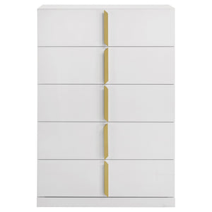 English Elm Lauryn Gloss White Five Drawer Chest with Gold Pulls for Modern Bedroom Storage B062P519768