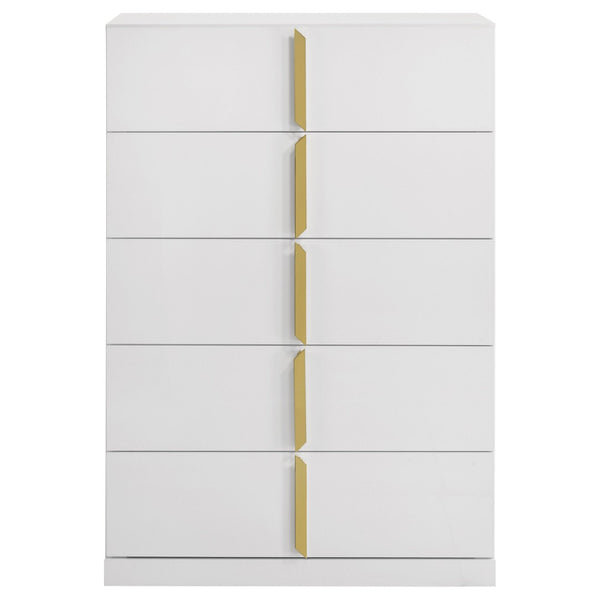 English Elm Lauryn Gloss White Five Drawer Chest with Gold Pulls for Modern Bedroom Storage B062P519768