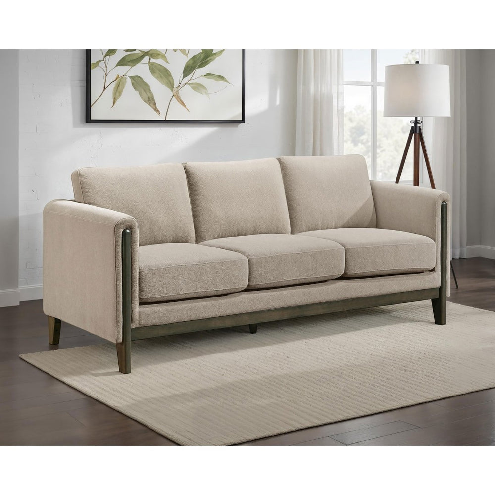 English Elm Fisher Three Seat Panel Arm Sofa Taupe Polyester Mid Century Living Room Anchor B062P519795