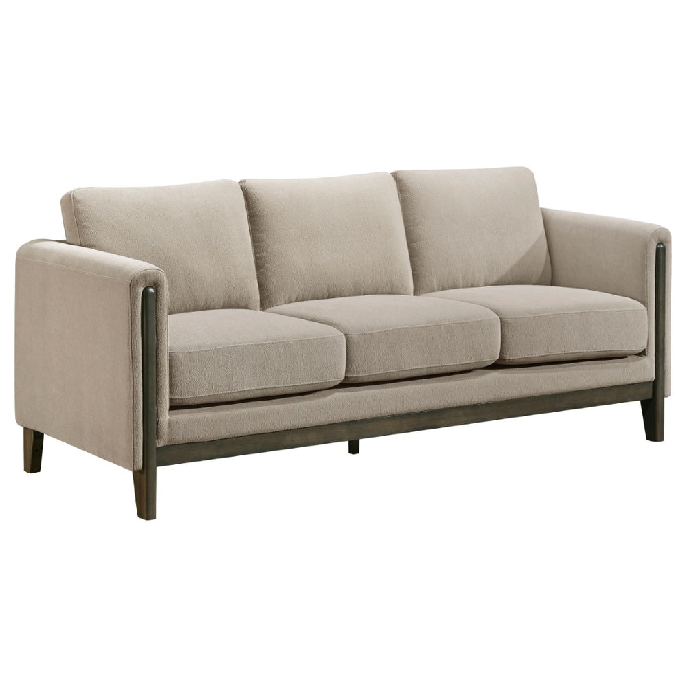 English Elm Fisher Three Seat Panel Arm Sofa Taupe Polyester Mid Century Living Room Anchor B062P519795