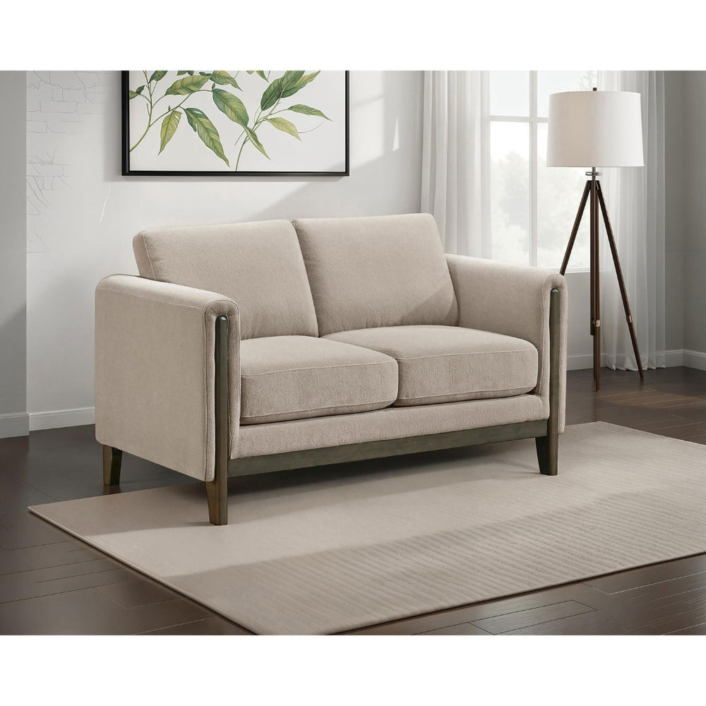 English Elm Fisher Taupe Polyester Loveseat with Coffee Wood Trim for Living Room or Den B062P519796