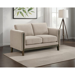 English Elm Fisher Taupe Polyester Loveseat with Coffee Wood Trim for Living Room or Den B062P519796