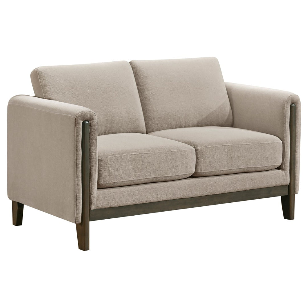English Elm Fisher Taupe Polyester Loveseat with Coffee Wood Trim for Living Room or Den B062P519796