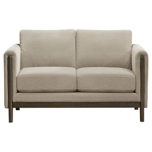 English Elm Fisher Taupe Polyester Loveseat with Coffee Wood Trim for Living Room or Den B062P519796
