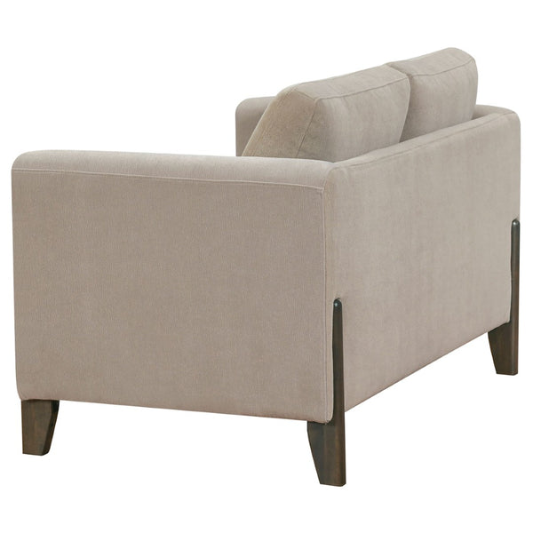 English Elm Fisher Taupe Polyester Loveseat with Coffee Wood Trim for Living Room or Den B062P519796