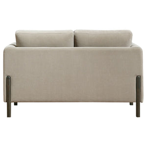 English Elm Fisher Taupe Polyester Loveseat with Coffee Wood Trim for Living Room or Den B062P519796