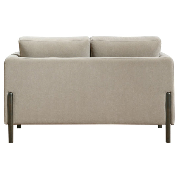 English Elm Fisher Taupe Polyester Loveseat with Coffee Wood Trim for Living Room or Den B062P519796