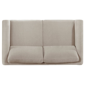 English Elm Fisher Taupe Polyester Loveseat with Coffee Wood Trim for Living Room or Den B062P519796