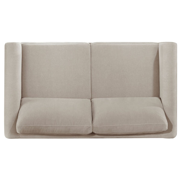 English Elm Fisher Taupe Polyester Loveseat with Coffee Wood Trim for Living Room or Den B062P519796