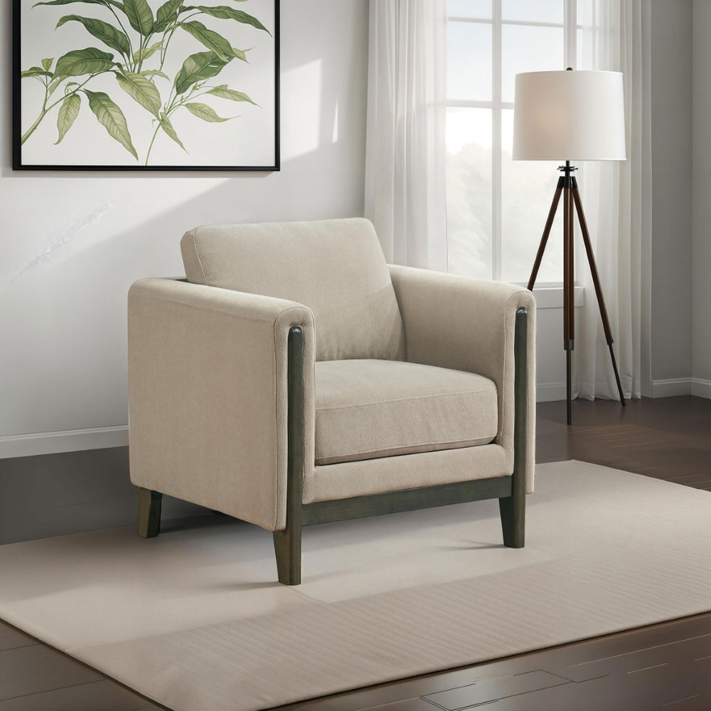 English Elm Fisher Taupe Polyester Accent Chair with Coffee Wood Frame for Living Rooms B062P519797