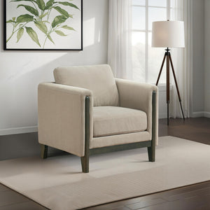 English Elm Fisher Taupe Polyester Accent Chair with Coffee Wood Frame for Living Rooms B062P519797