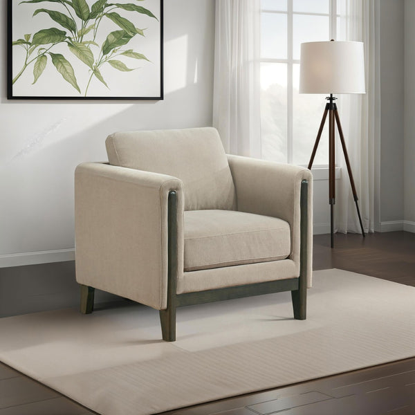 English Elm Fisher Taupe Polyester Accent Chair with Coffee Wood Frame for Living Rooms B062P519797