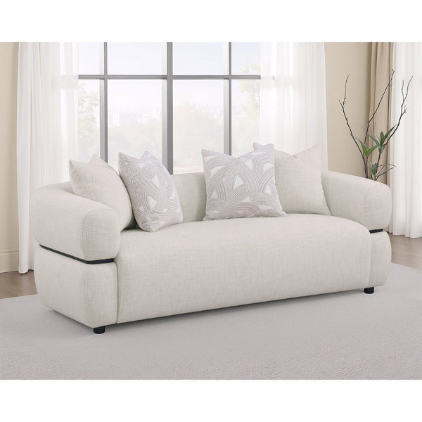 English Elm Ramsay Sculptural Round Arm Sofa with Textured Fabric and Solid Wood Waistband Detail B062P519840