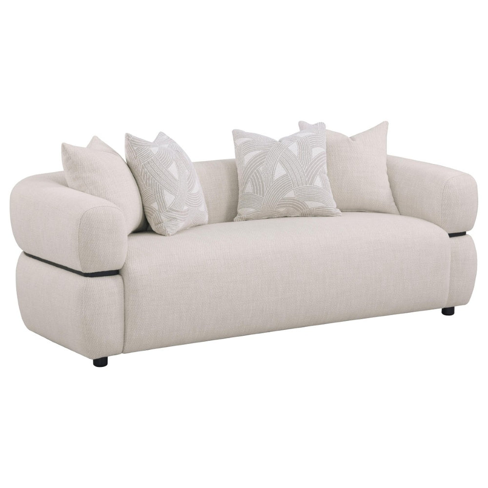 English Elm Ramsay Sculptural Round Arm Sofa with Textured Fabric and Solid Wood Waistband Detail B062P519840