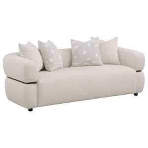 English Elm Ramsay Sculptural Round Arm Sofa with Textured Fabric and Solid Wood Waistband Detail B062P519840