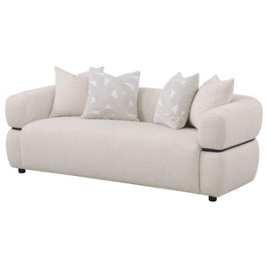 English Elm Ramsay Sculptural Round Arm Sofa with Textured Fabric and Solid Wood Waistband Detail B062P519840