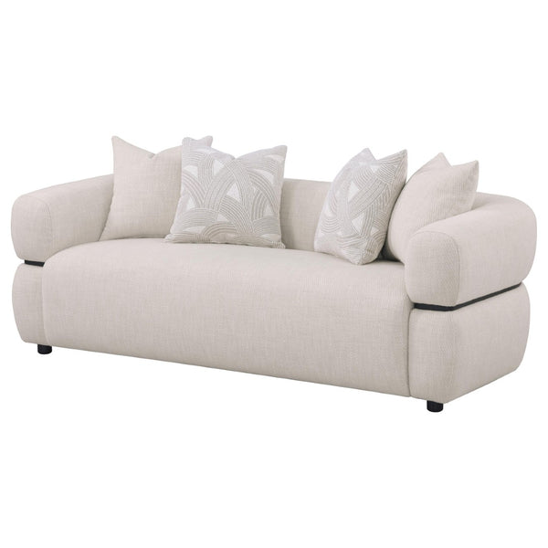 English Elm Ramsay Sculptural Round Arm Sofa with Textured Fabric and Solid Wood Waistband Detail B062P519840