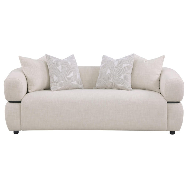 English Elm Ramsay Sculptural Round Arm Sofa with Textured Fabric and Solid Wood Waistband Detail B062P519840