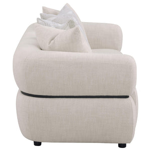 English Elm Ramsay Sculptural Round Arm Sofa with Textured Fabric and Solid Wood Waistband Detail B062P519840
