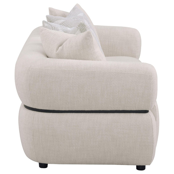 English Elm Ramsay Sculptural Round Arm Sofa with Textured Fabric and Solid Wood Waistband Detail B062P519840