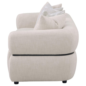 English Elm Ramsay Sculptural Round Arm Sofa with Textured Fabric and Solid Wood Waistband Detail B062P519840