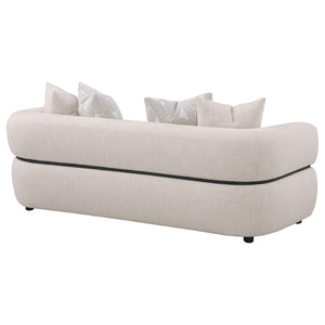 English Elm Ramsay Sculptural Round Arm Sofa with Textured Fabric and Solid Wood Waistband Detail B062P519840