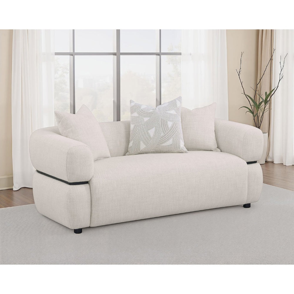 English Elm Ramsay Sculptural Beige Fabric Loveseat with Pocket Coil Support and Wood Accent Frame B062P519841