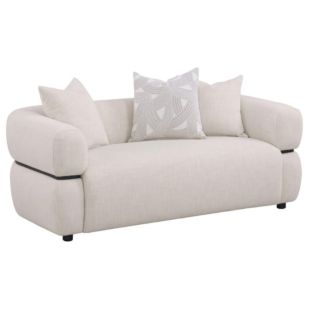 English Elm Ramsay Sculptural Beige Fabric Loveseat with Pocket Coil Support and Wood Accent Frame B062P519841