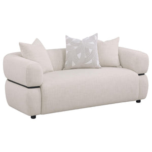 English Elm Ramsay Sculptural Beige Fabric Loveseat with Pocket Coil Support and Wood Accent Frame B062P519841