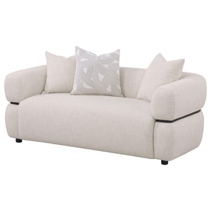 English Elm Ramsay Sculptural Beige Fabric Loveseat with Pocket Coil Support and Wood Accent Frame B062P519841