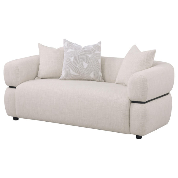 English Elm Ramsay Sculptural Beige Fabric Loveseat with Pocket Coil Support and Wood Accent Frame B062P519841