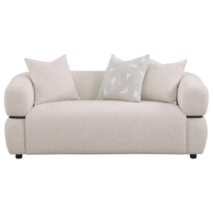 English Elm Ramsay Sculptural Beige Fabric Loveseat with Pocket Coil Support and Wood Accent Frame B062P519841