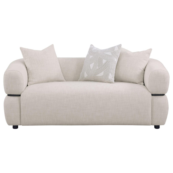 English Elm Ramsay Sculptural Beige Fabric Loveseat with Pocket Coil Support and Wood Accent Frame B062P519841