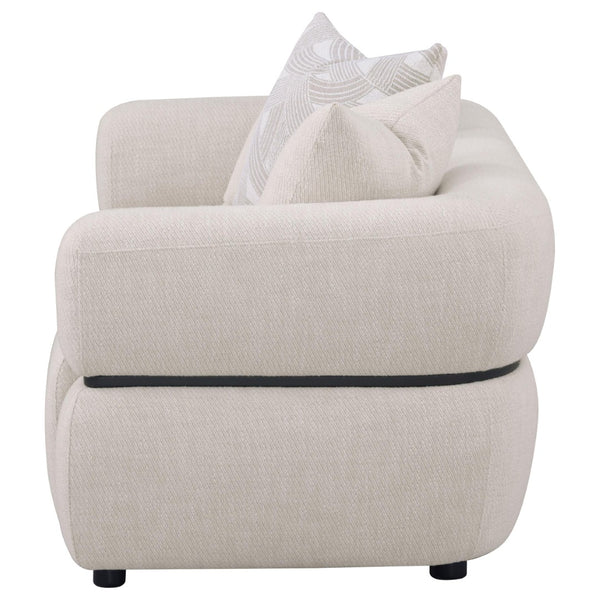 English Elm Ramsay Sculptural Beige Fabric Loveseat with Pocket Coil Support and Wood Accent Frame B062P519841
