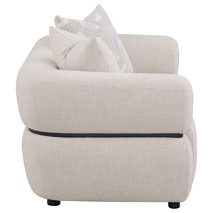 English Elm Ramsay Sculptural Beige Fabric Loveseat with Pocket Coil Support and Wood Accent Frame B062P519841