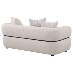 English Elm Ramsay Sculptural Beige Fabric Loveseat with Pocket Coil Support and Wood Accent Frame B062P519841