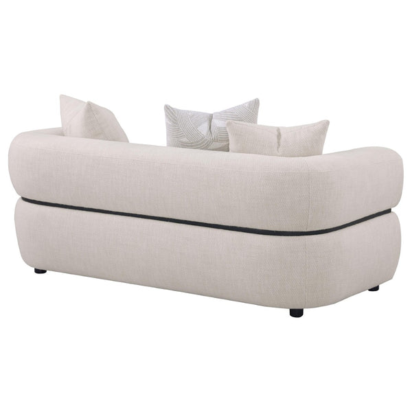 English Elm Ramsay Sculptural Beige Fabric Loveseat with Pocket Coil Support and Wood Accent Frame B062P519841