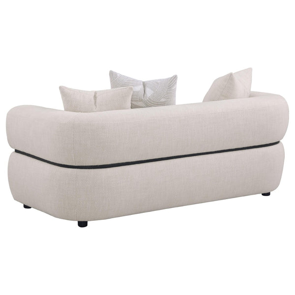 English Elm Ramsay Sculptural Beige Fabric Loveseat with Pocket Coil Support and Wood Accent Frame B062P519841