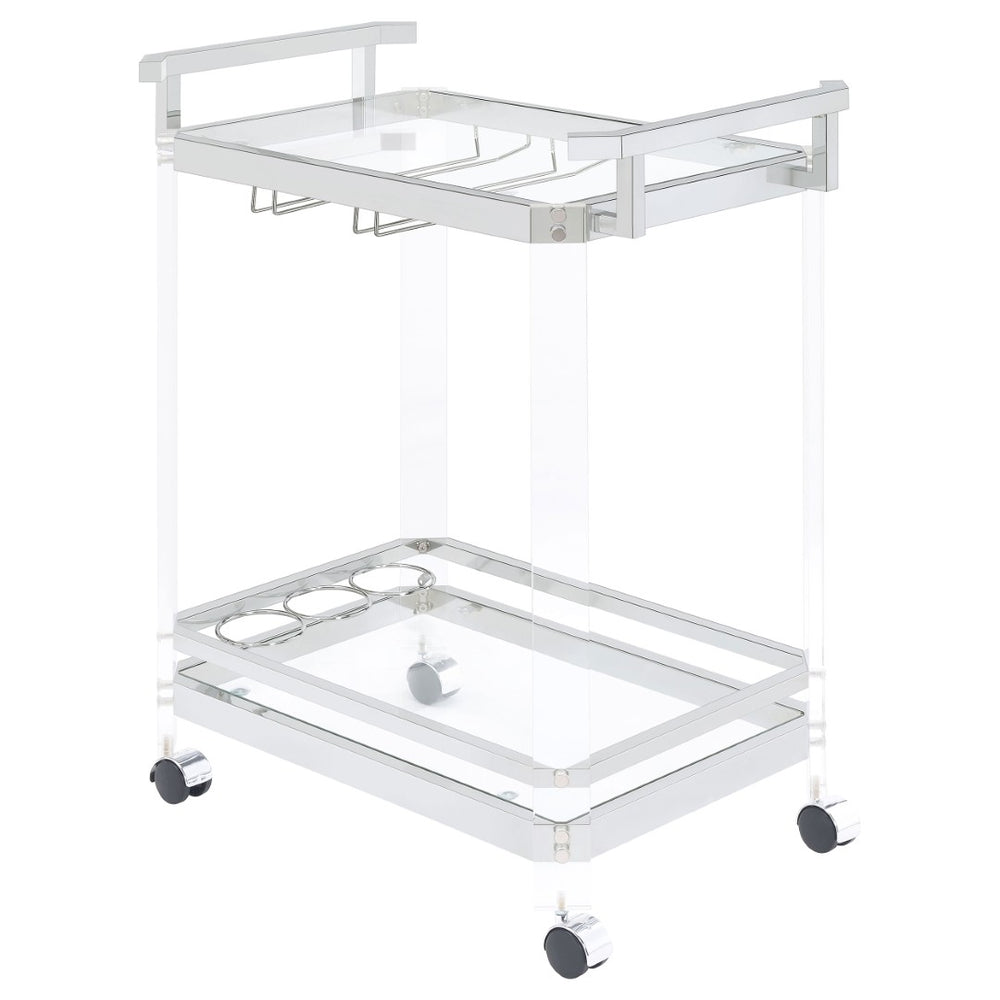 English Elm Kempton Acrylic and Chrome Rolling Bar Cart with Tempered Glass Shelves for Glam Interiors B062P519848
